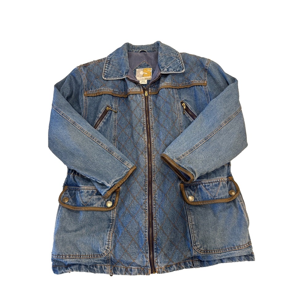 Currentseen Trucker Jacket Women's Medium Blue Cotton‎ Denim Outdoor Full Zip